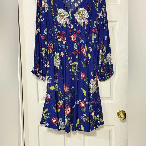 Maeve Anthropologie Maplewood Blue Floral Long Sleeves Button Dress Size XL - Picture 5 of 14